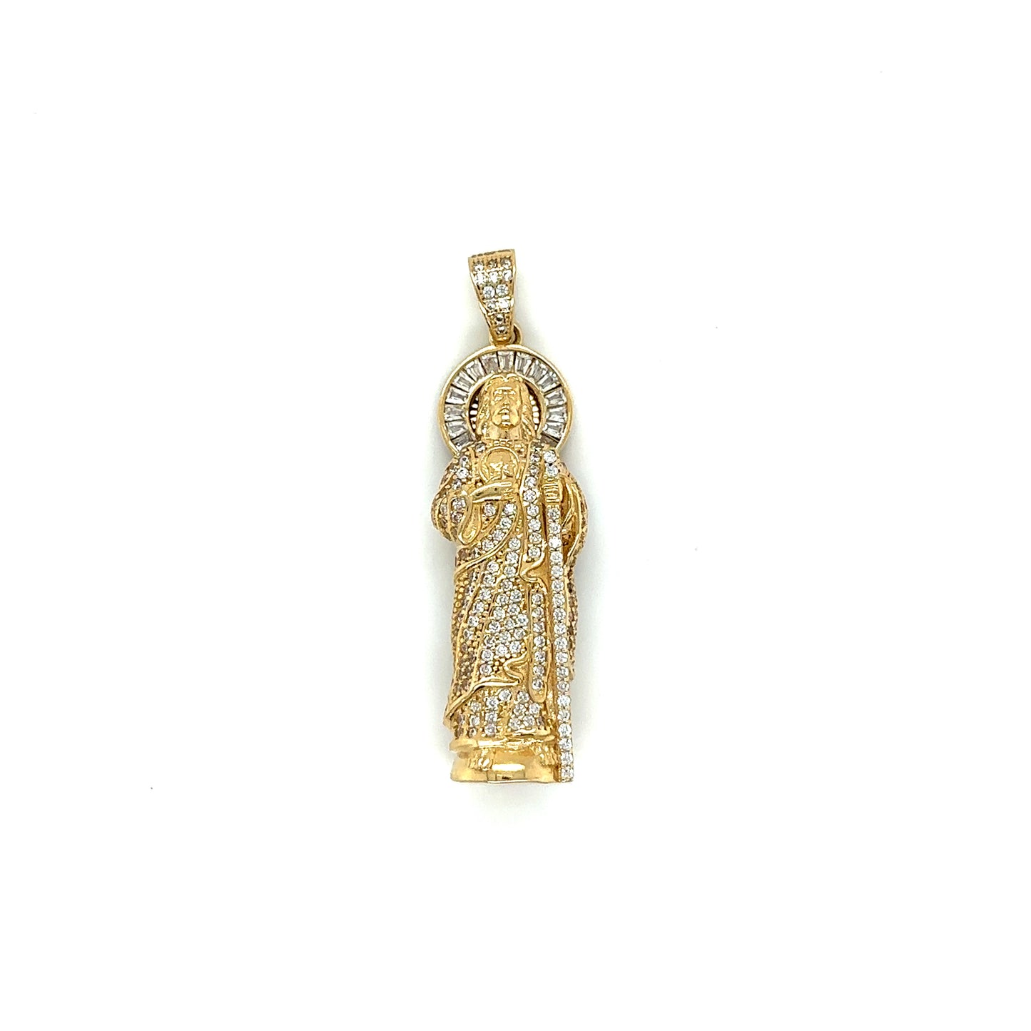 14k Yellow Gold White Cubic Zirconium Saint Jude Pendant - General Design Jewelers