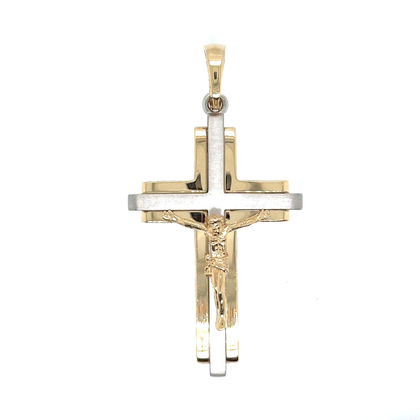 14k Two Tone Gold Tiered Crucifix - General Design Jewelers