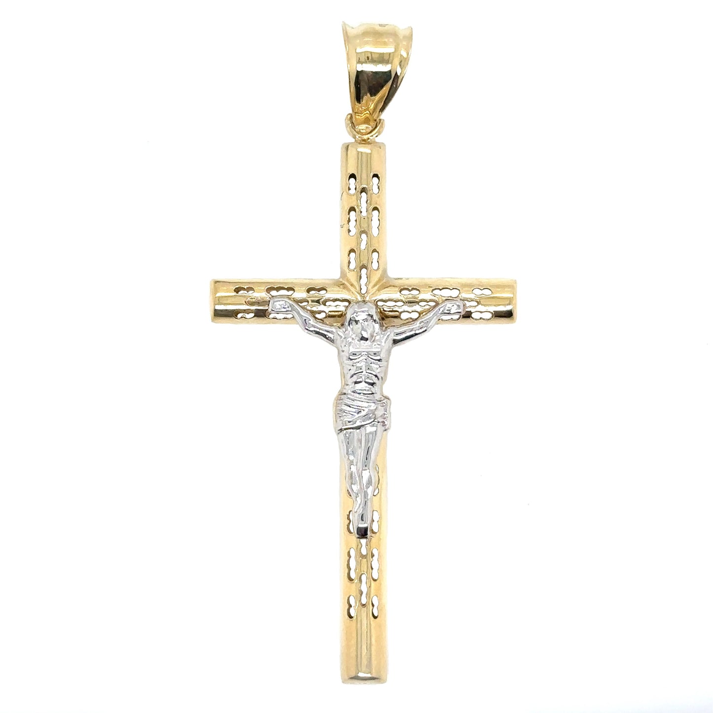 14k Two Tone Gold Hollow Cut-Out Cross - General Design Jewelers