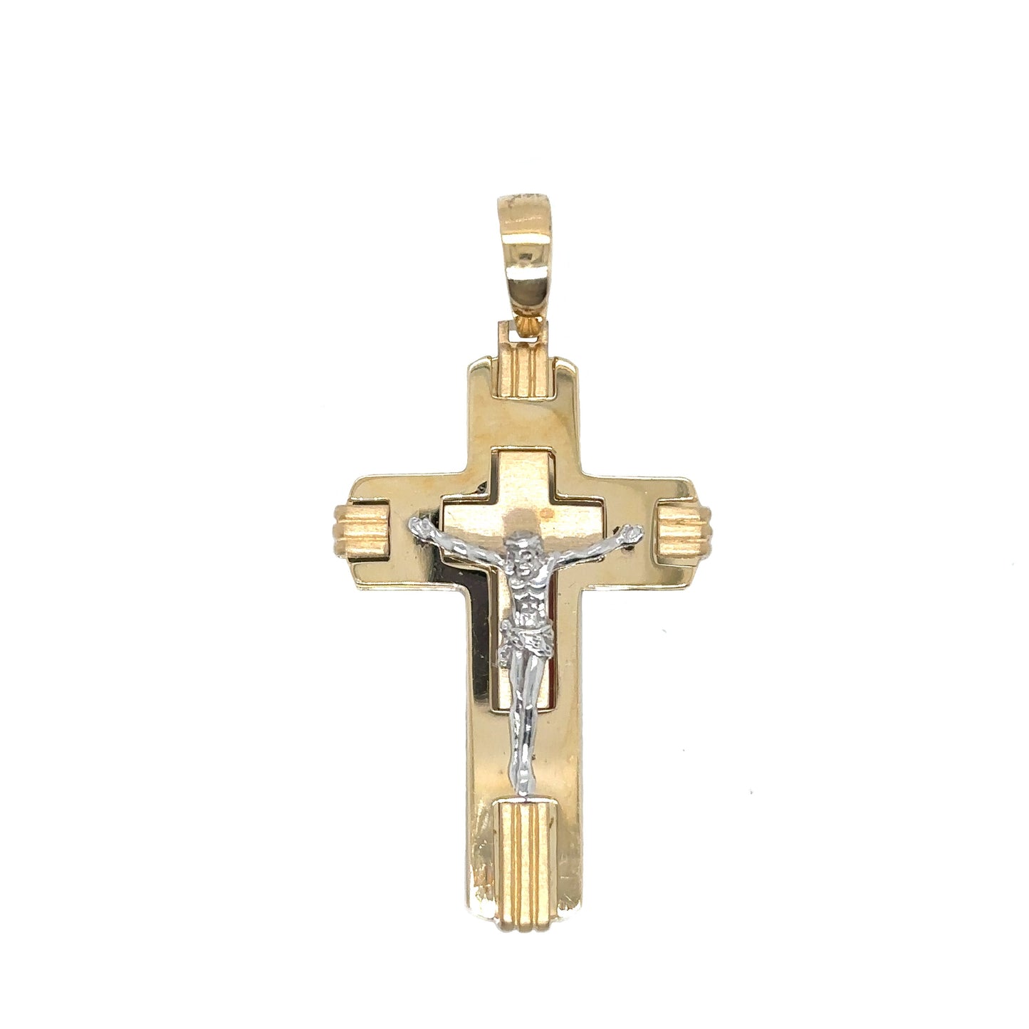14k Two Tone Satin Finish Background Cross - General Design Jewelers