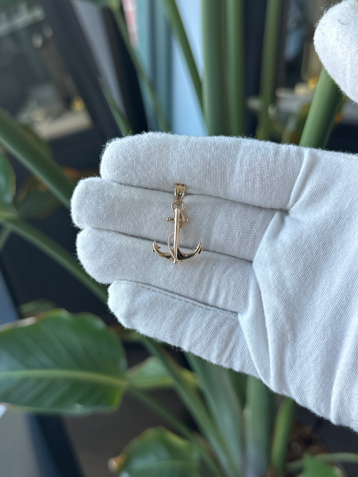 14k Yellow Gold Anchor With Rope Pendant - General Design Jewelers