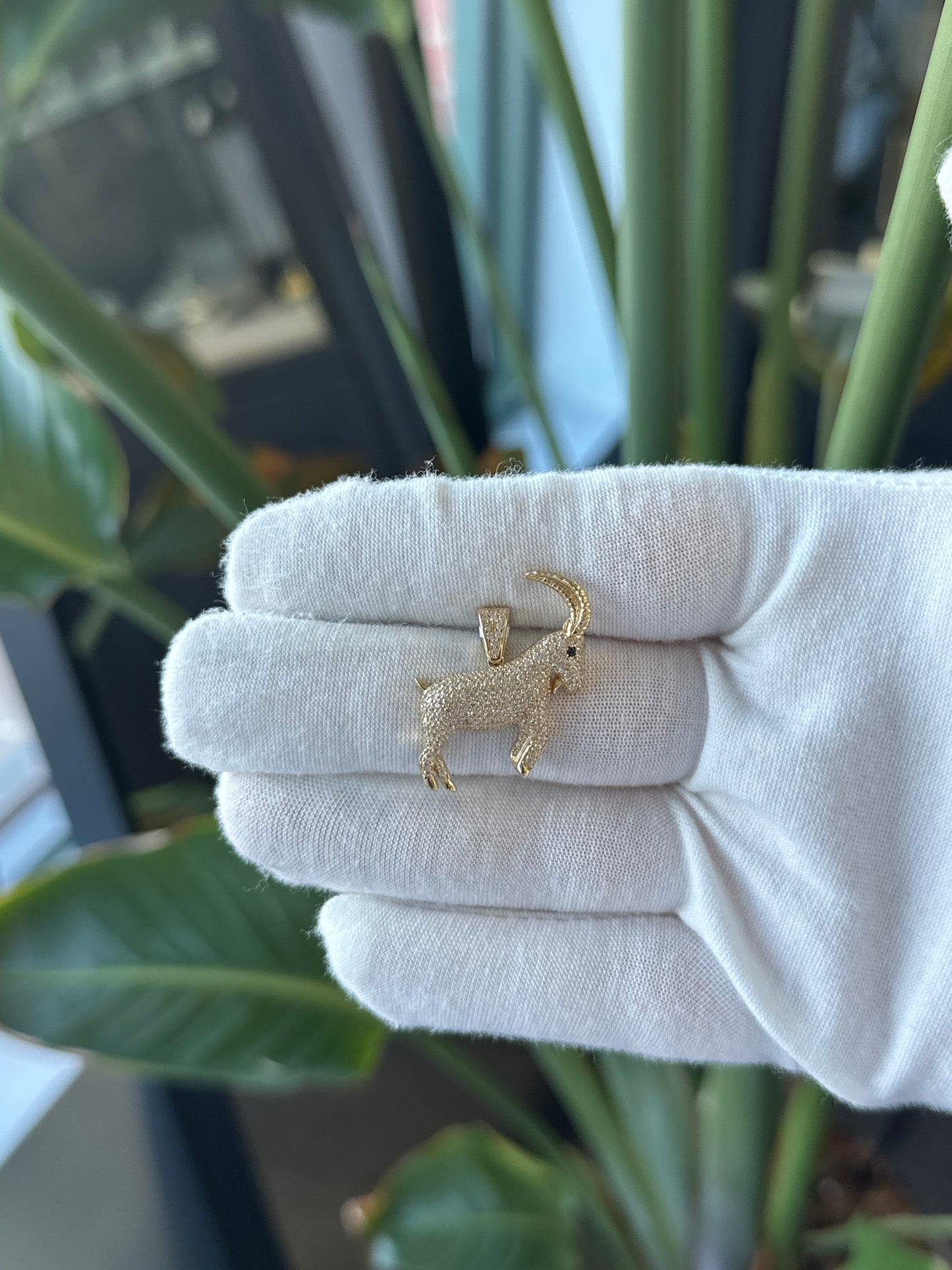 14k Yellow Gold Goat Pendant With Cubic Zirconium - General Design Jewelers