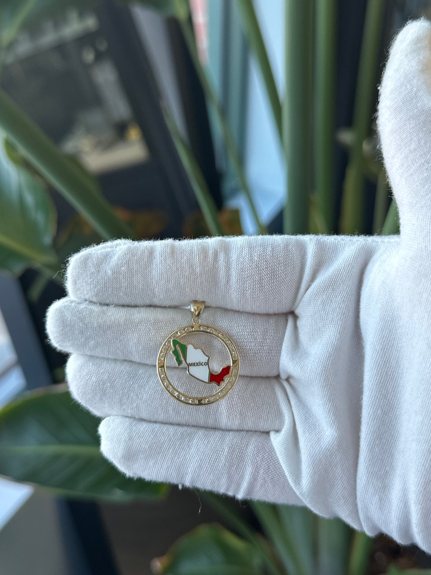 14k Yellow Gold Circle Enameled Mexico Pendant With Cubic Zirconium - General Design Jewelers