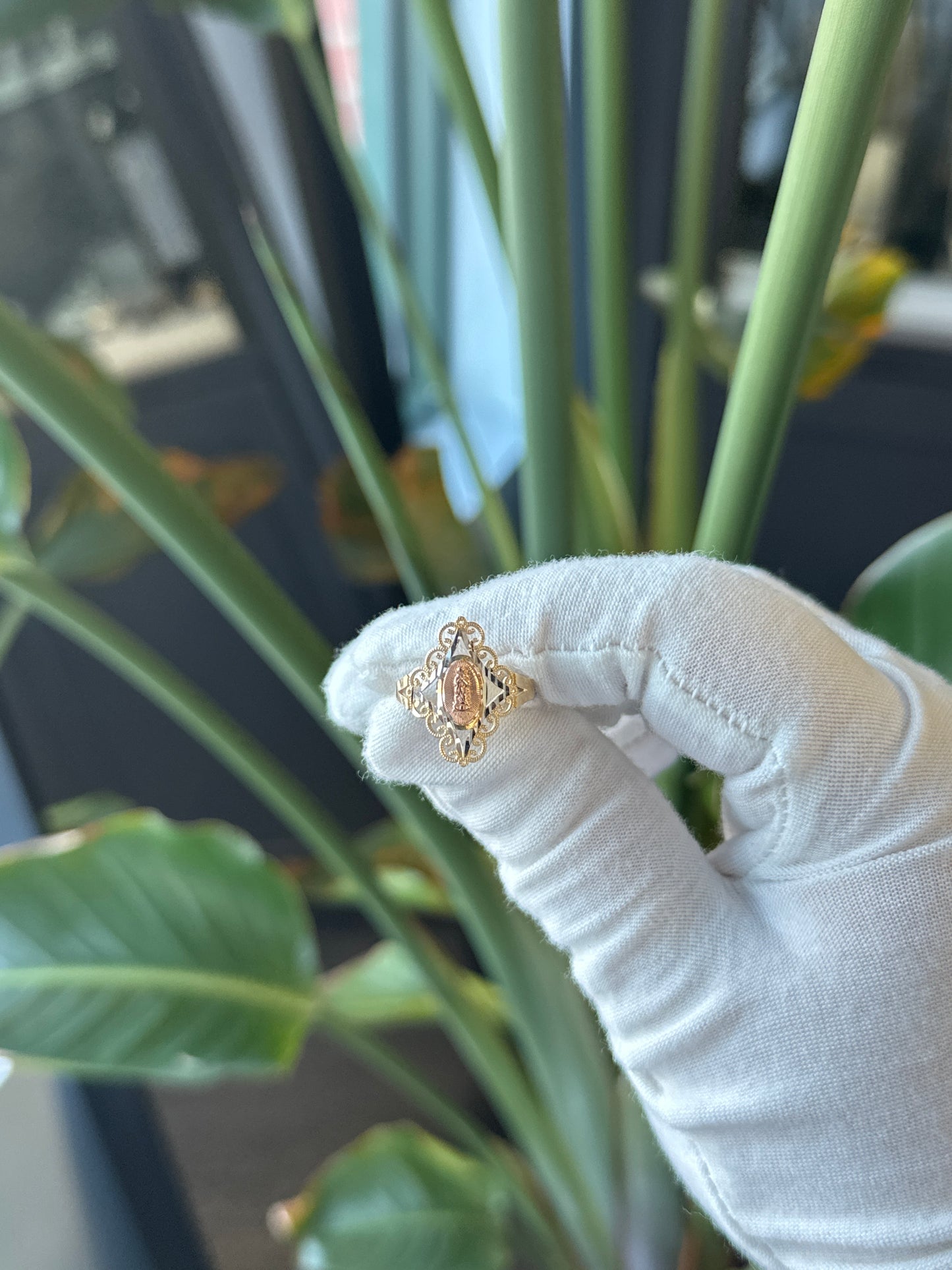 14k Three Tone Gold Virgin Mary Ring - General Design Jewelers