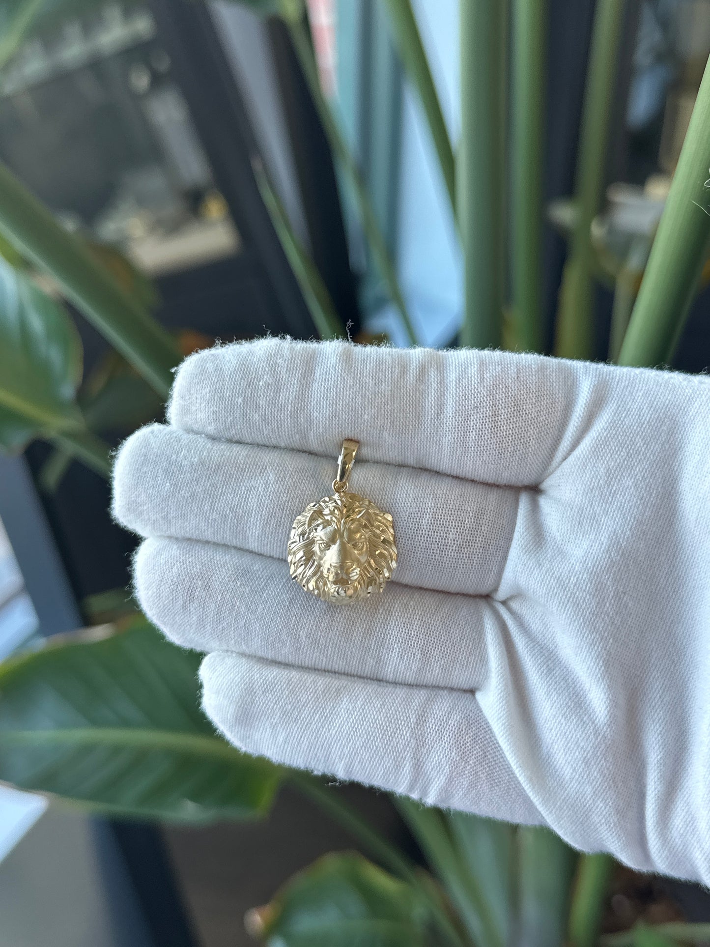 14k Yellow Gold Lion Head Pendant With Sand Blast And Diamond Cut Finish - General Design Jewelers