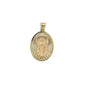 14k Yellow Gold Oval Virgin Mary Charm With Diamond Cut Details on Background - General Design Jewelers