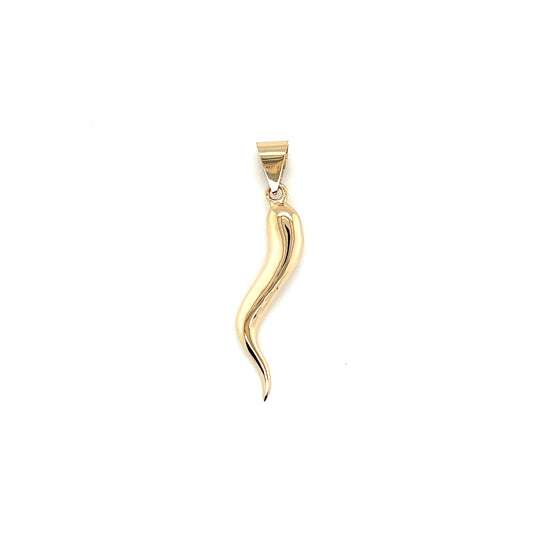 14k Yellow Gold Italian Horn Pendant 1.5" - General Design Jewelers