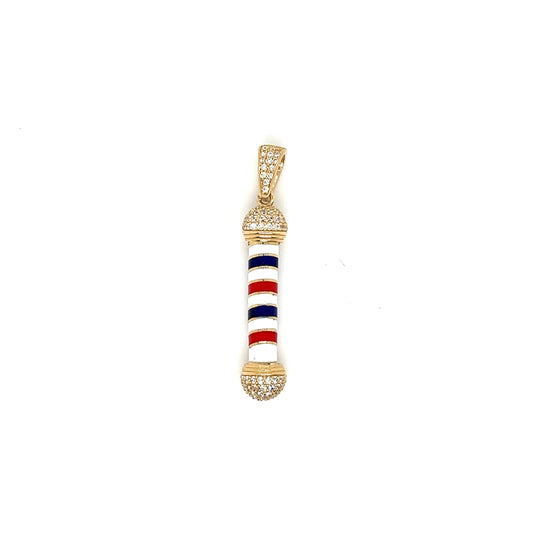 14k Yellow Gold Enameled Barber Shop Pin Wheel With Cubic Zirconium - General Design Jewelers