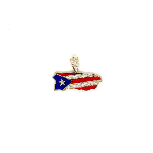 14k Yellow Gold Enameled Puerto Rican Island Pendant With Cubic Zirconium - General Design Jewelers