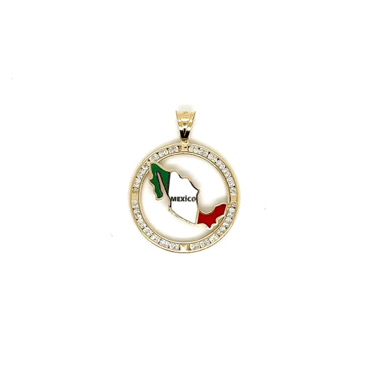 14k Yellow Gold Circle Enameled Mexico Pendant With Cubic Zirconium - General Design Jewelers