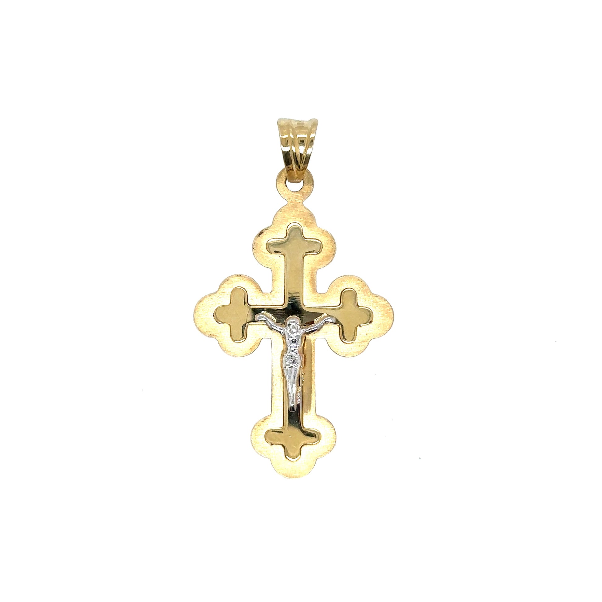 14k Two Tone Scallop Edge Cross - General Design Jewelers