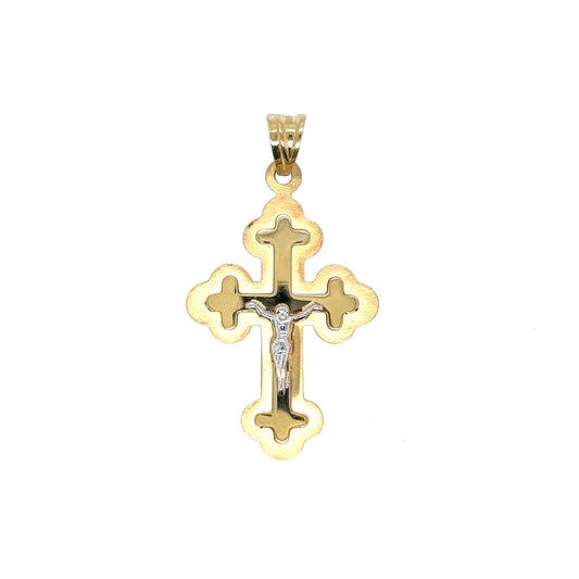 14k Two Tone Scallop Edge Cross - General Design Jewelers