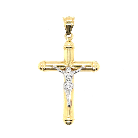 14k Two Tone Round Edge Large Cross - General Design Jewelers
