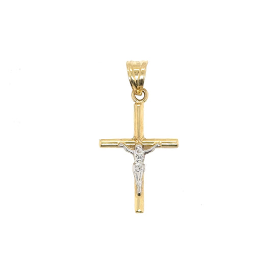 14k Two Tone Gold Thin Short Cross - General Design Jewelers