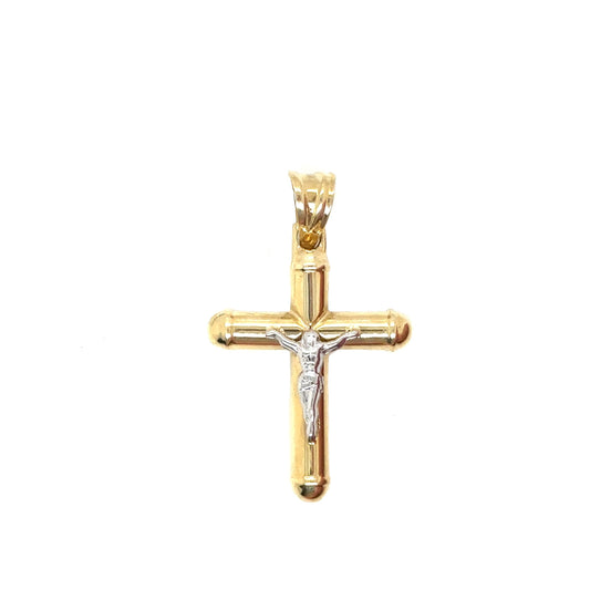 14k Two Tone Gold Round Edge Small Cross - General Design Jewelers