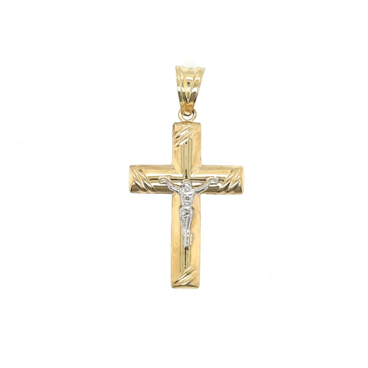 14k Two Tone Ripple Cross - General Design Jewelers