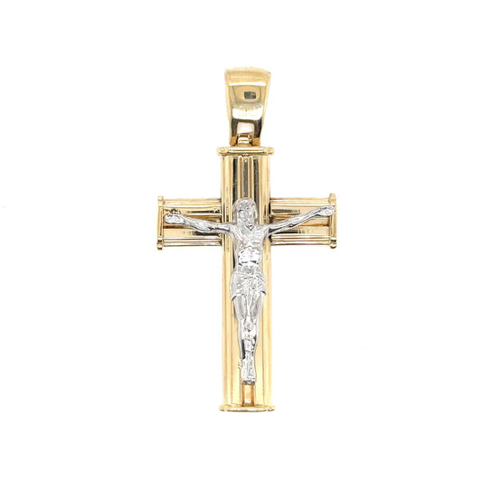 14k Two Tone Gold Double Tiered Cross - General Design Jewelers