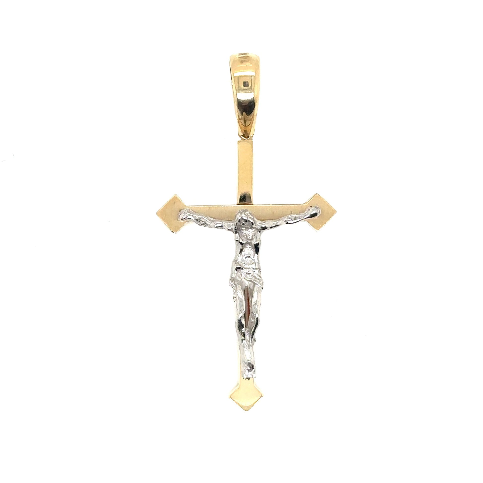14k Two Tone Satin Finish Crucifix - General Design Jewelers