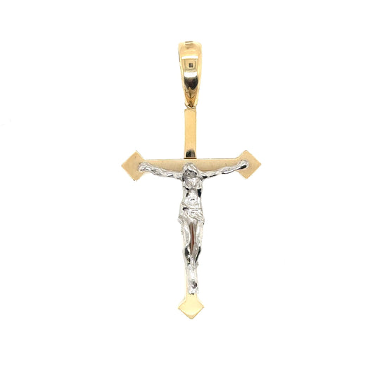14k Two Tone Satin Finish Crucifix - General Design Jewelers