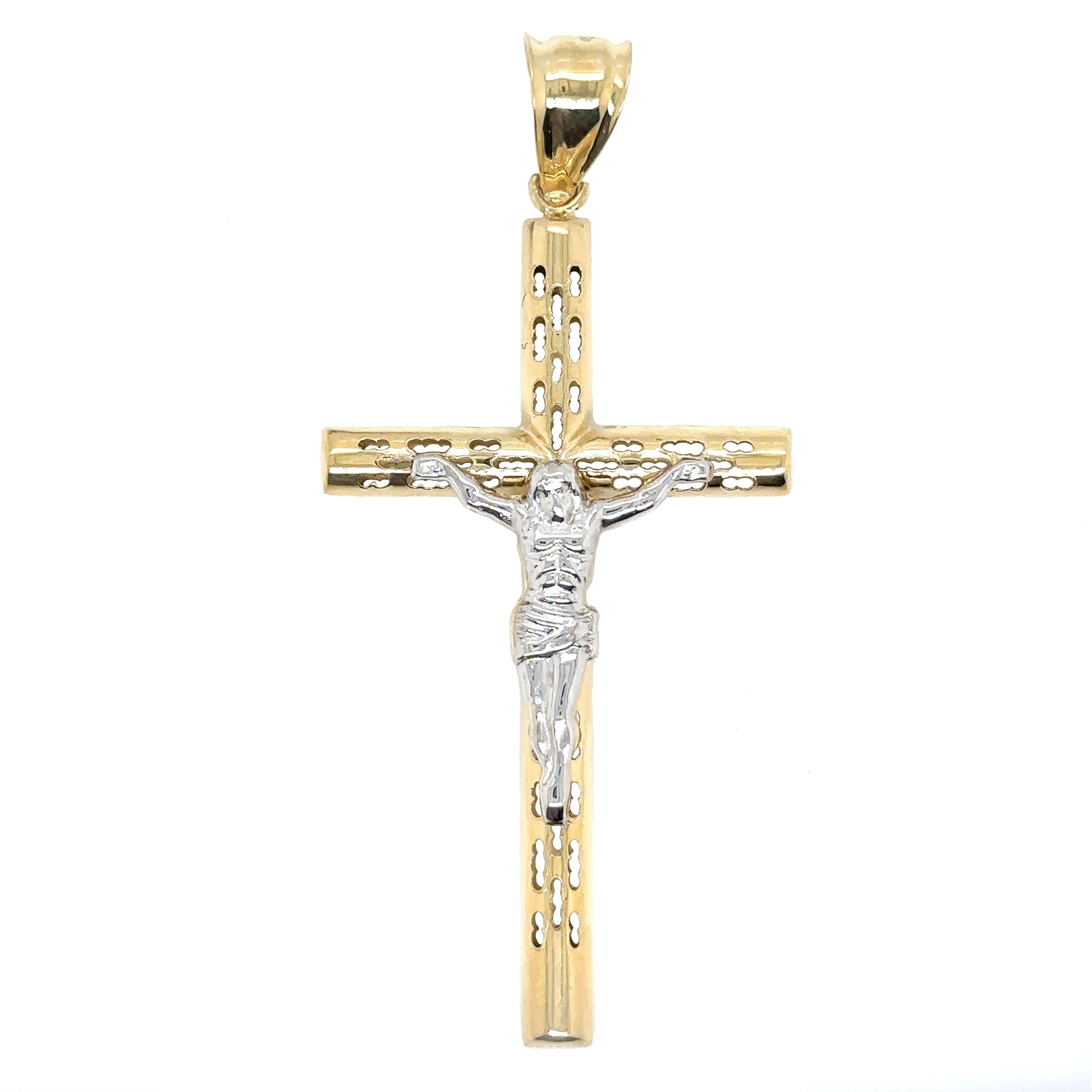 14k Two Tone Gold Hollow Cut-Out Cross - General Design Jewelers