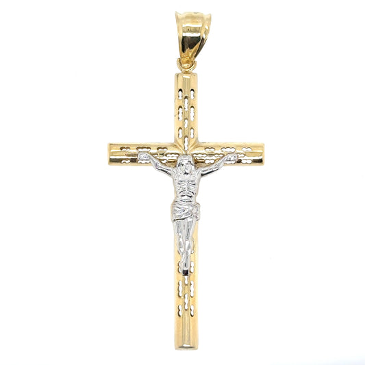 14k Two Tone Gold Hollow Cut-Out Cross - General Design Jewelers