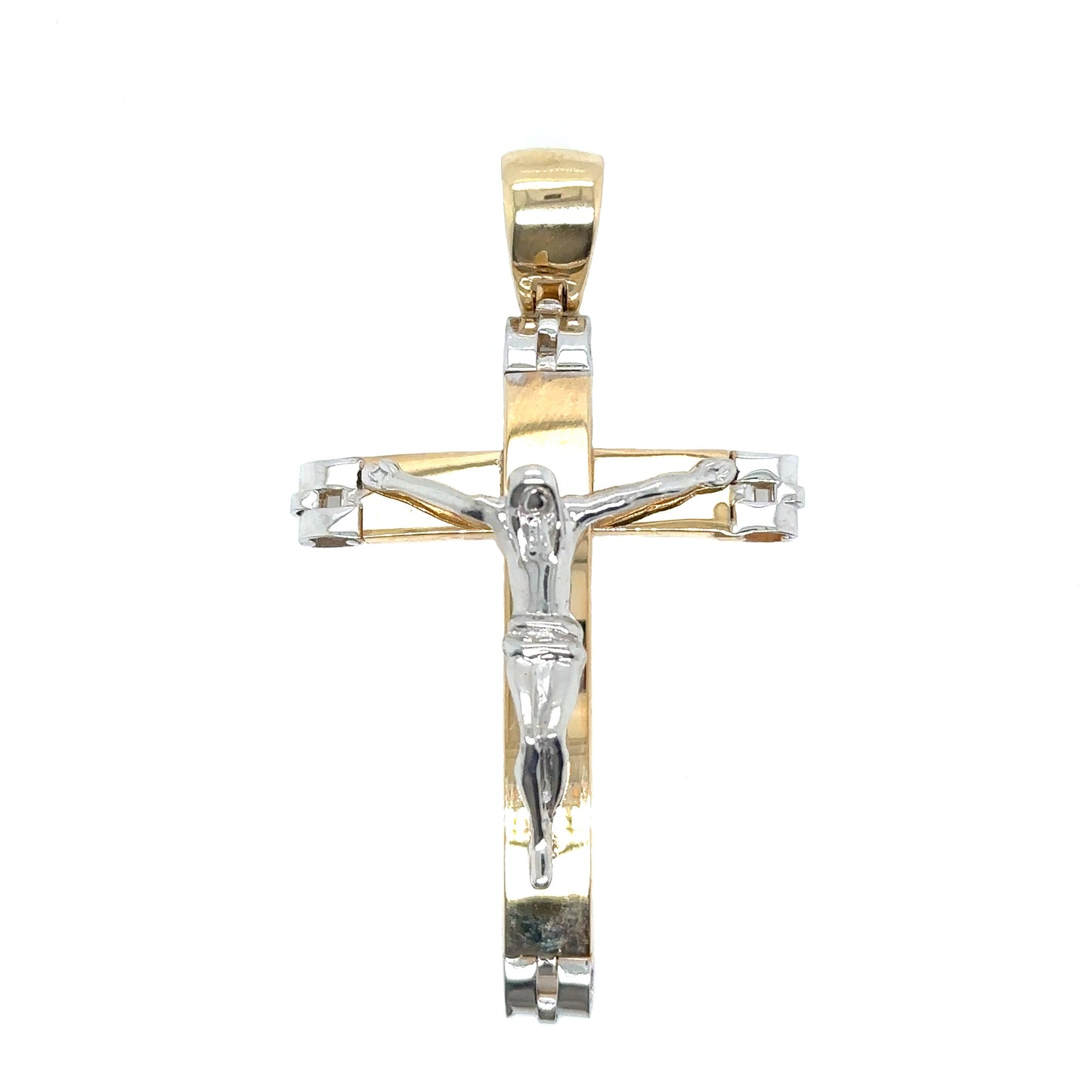 14k Two Tone Gold Rounded Body Crucifix - General Design Jewelers