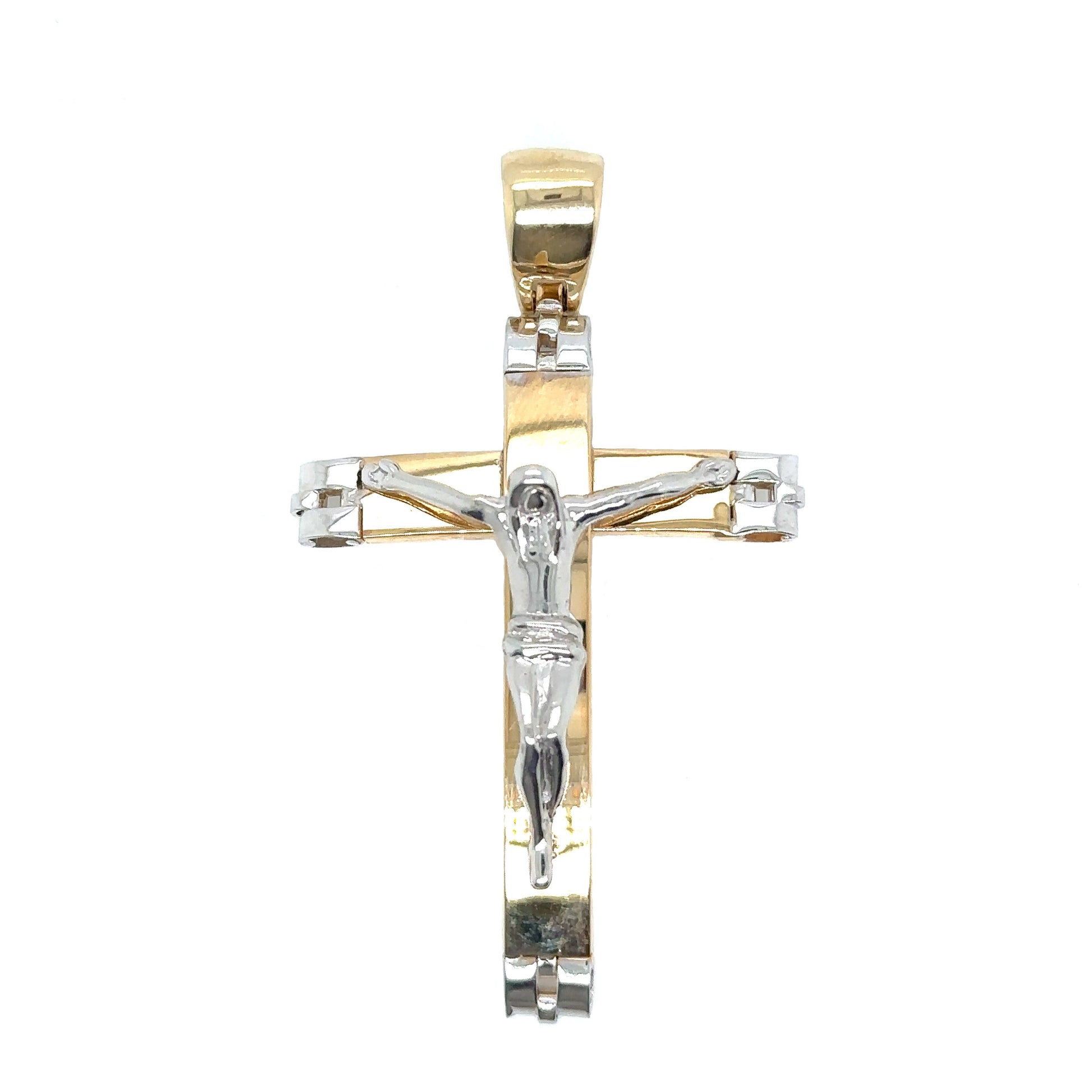 14k Two Tone Gold Rounded Body Crucifix - General Design Jewelers