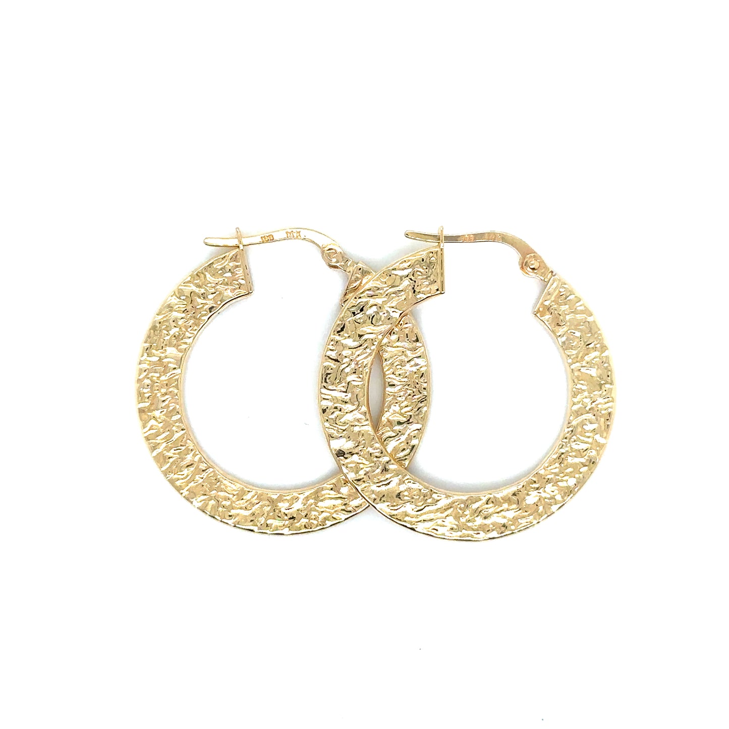 14k Yellow Gold Hammered Finish Hoop Earrings | 1" - General Design Jewelers