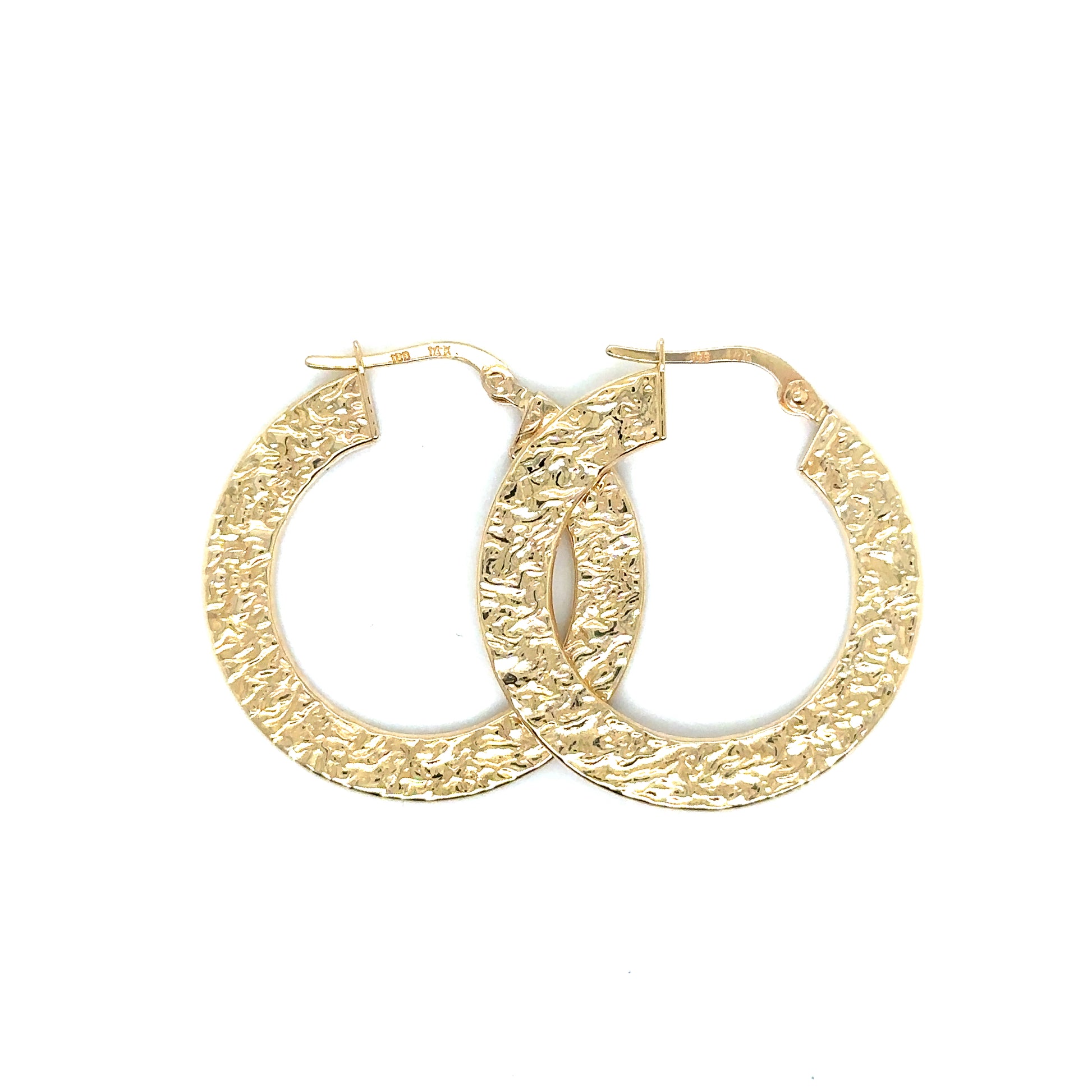 14k Yellow Gold Hammered Finish Hoop Earrings | 1" - General Design Jewelers