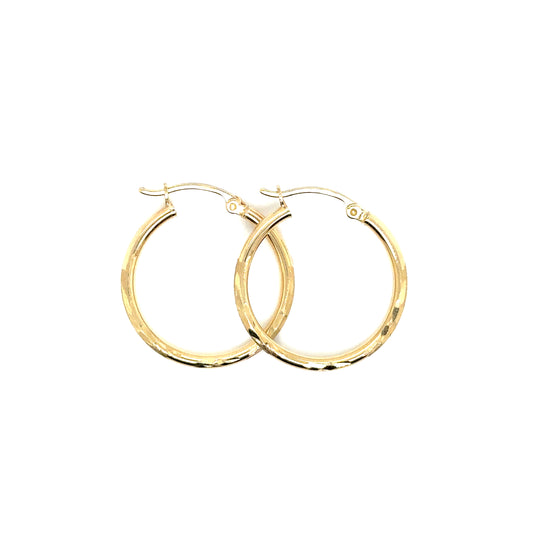 14k Yellow Gold Diamond Cut Hoop Earrings | 1" - General Design Jewelers