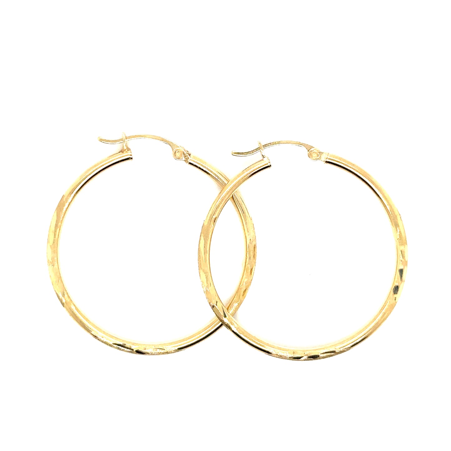 14k Yellow Gold Diamond Cut Hoop Earrings | 1.25" - General Design Jewelers