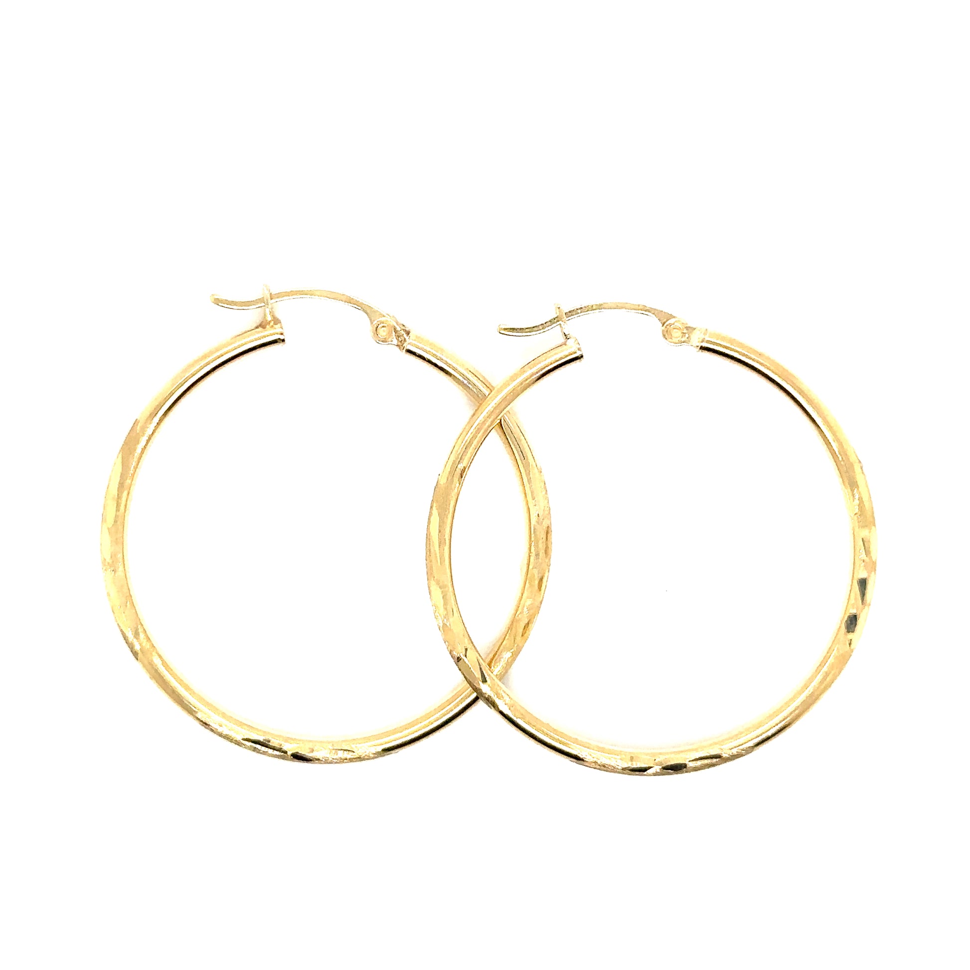 14k Yellow Gold Diamond Cut Hoop Earrings | 1.25" - General Design Jewelers