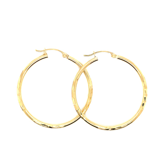 14k Yellow Gold Diamond Cut Hoop Earrings | 1.25" - General Design Jewelers