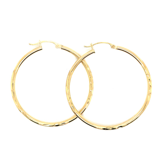 14k Yellow Gold Diamond Cut Hoop Earrings | 1.5" - General Design Jewelers