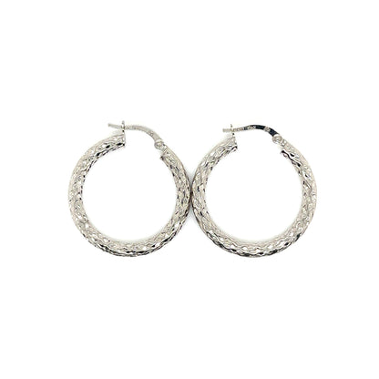 14k White Gold Diamond Cut Hoop Earrings | 1" - General Design Jewelers