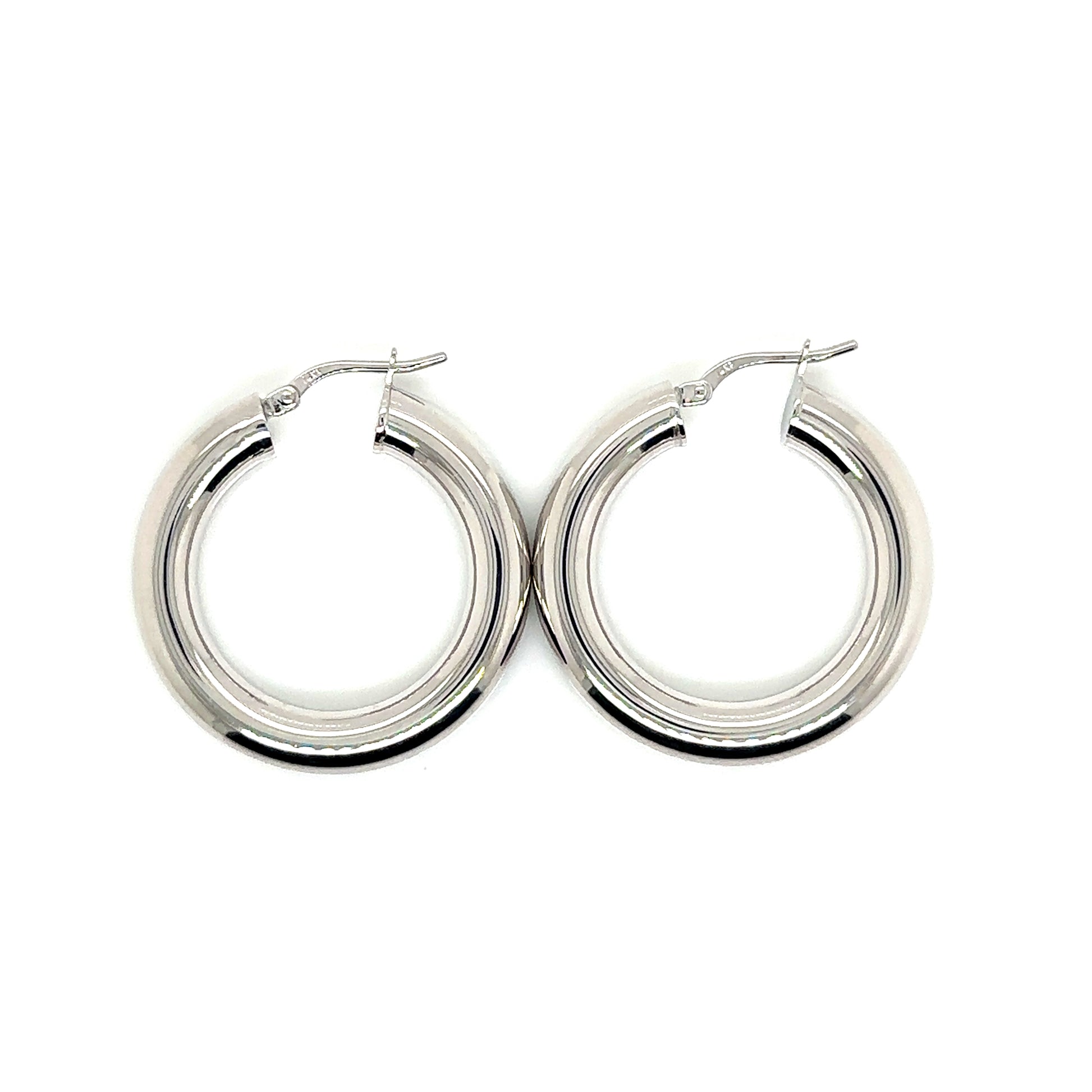 14k White Gold Chunky Hoop Earrings | 1" - General Design Jewelers