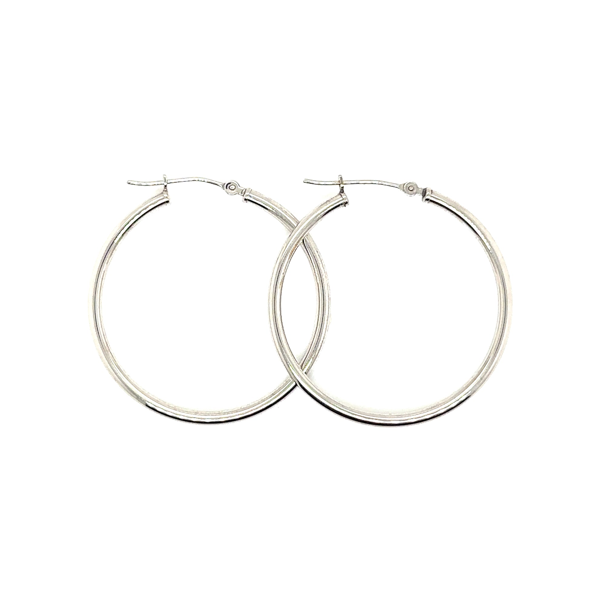 14K White Gold Plain Hoop Earrings | 1.25" - General Design Jewelers