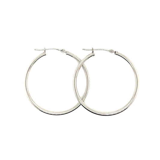 14K White Gold Plain Hoop Earrings | 1.25" - General Design Jewelers