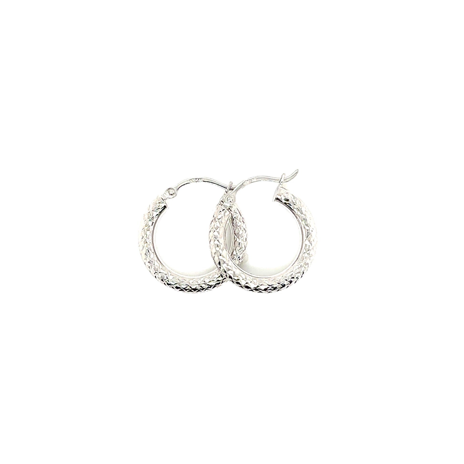 14k White Gold Diamond Cut Hoop Earrings | .75" - General Design Jewelers