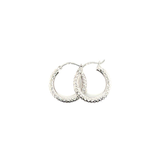 14k White Gold Diamond Cut Hoop Earrings | .75" - General Design Jewelers