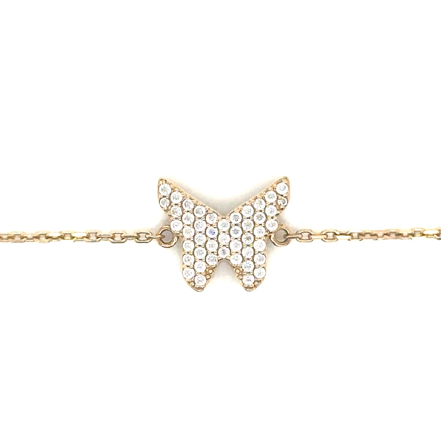 14k Yellow Gold Butterfly Cable Chain Bracelet With Cubic Ziconia - General Design Jewelers