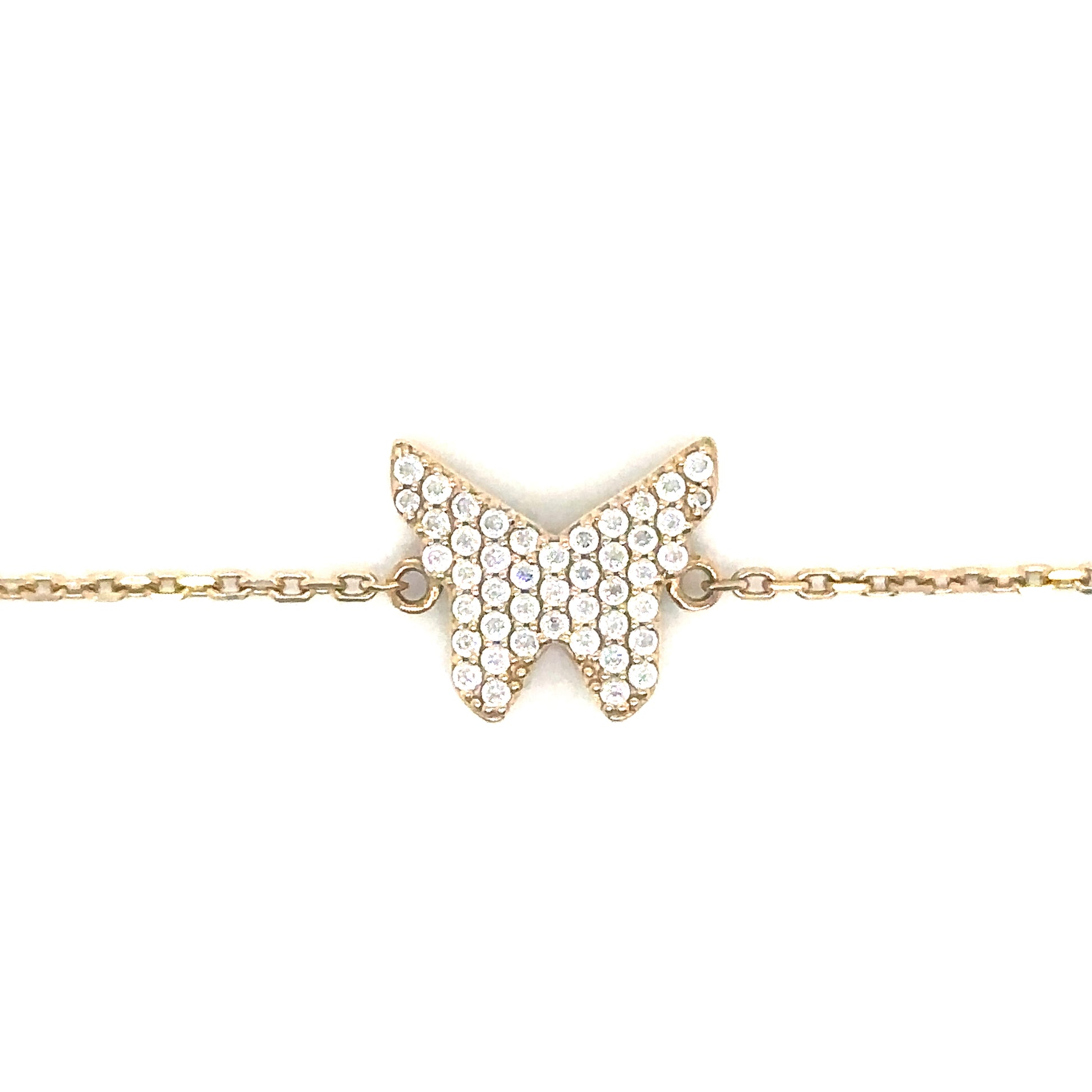 14k Yellow Gold Butterfly Cable Chain Bracelet With Cubic Ziconia - General Design Jewelers