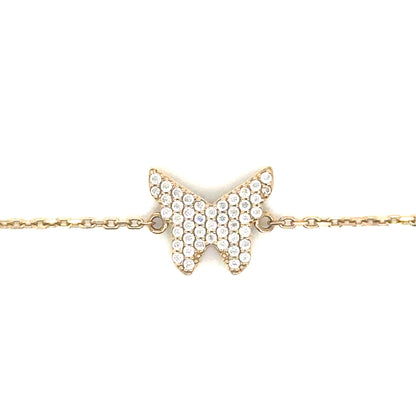 14k Yellow Gold Butterfly Cable Chain Bracelet With Cubic Ziconia - General Design Jewelers