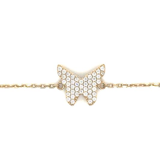14k Yellow Gold Butterfly Cable Chain Bracelet With Cubic Ziconia - General Design Jewelers