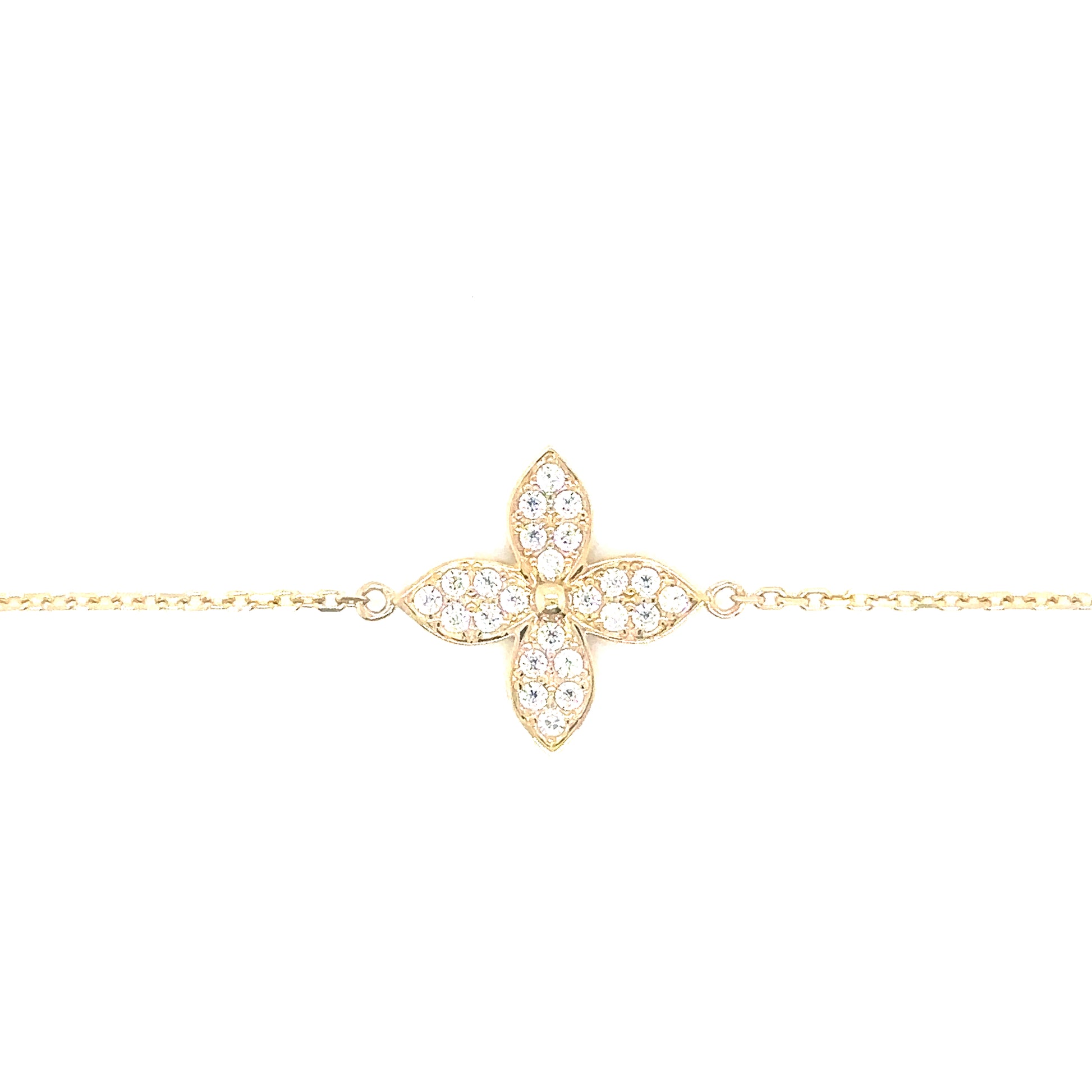 14k White Gold Clover Cable Chain Bracelet - General Design Jewelers