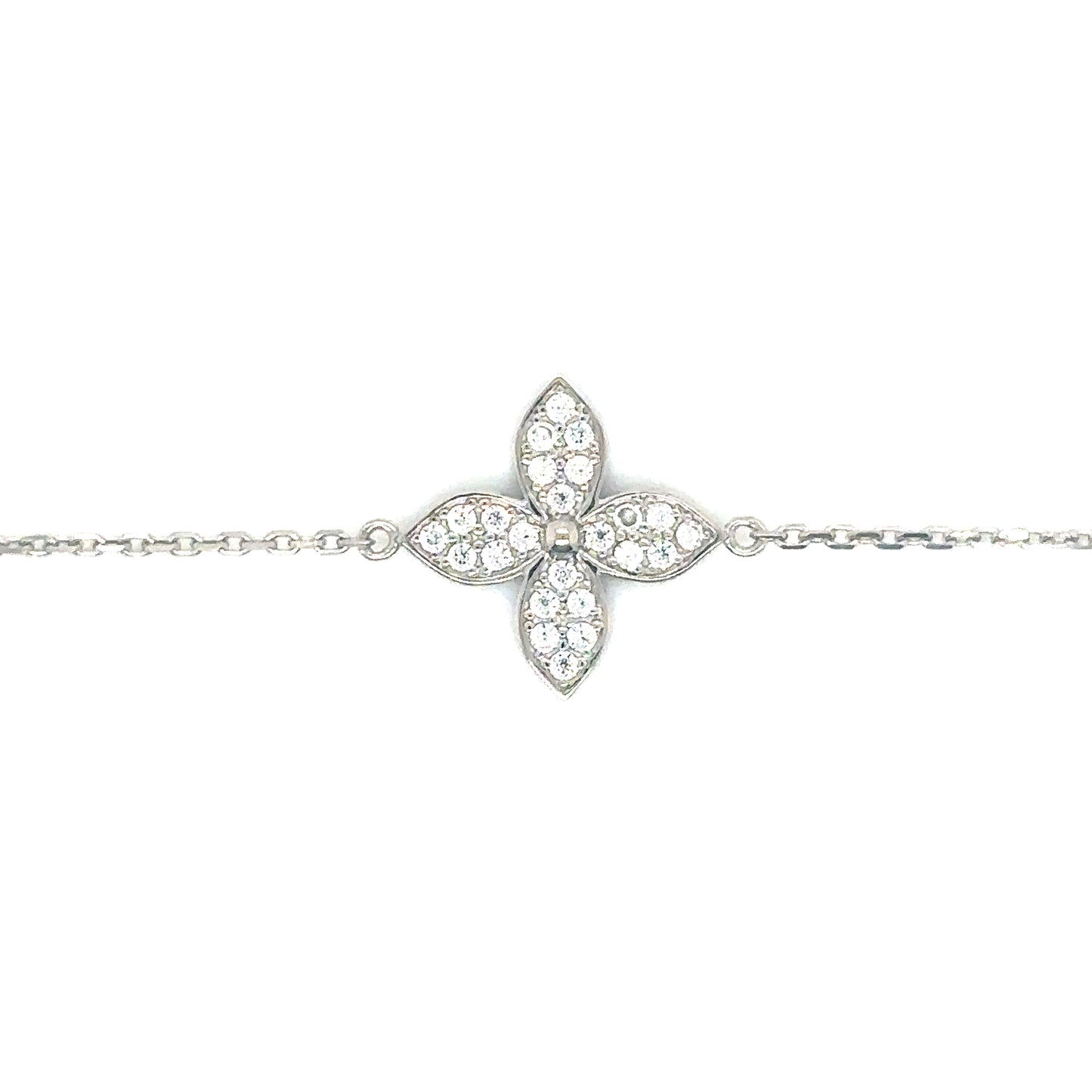 14k White Gold Clover Cable Chain Bracelet - General Design Jewelers