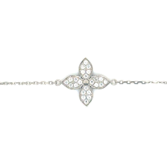 14k White Gold Clover Cable Chain Bracelet - General Design Jewelers