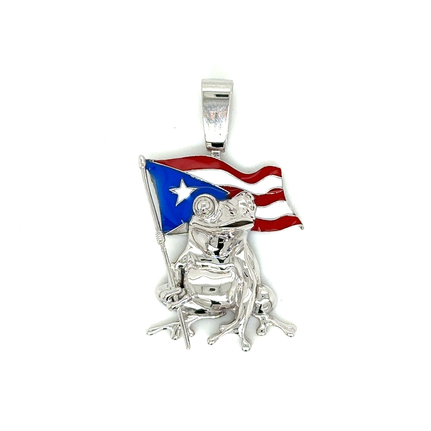 14k Yellow or White Gold Coqui With Puerto Rican Flag Pole Pendant - General Design Jewelers