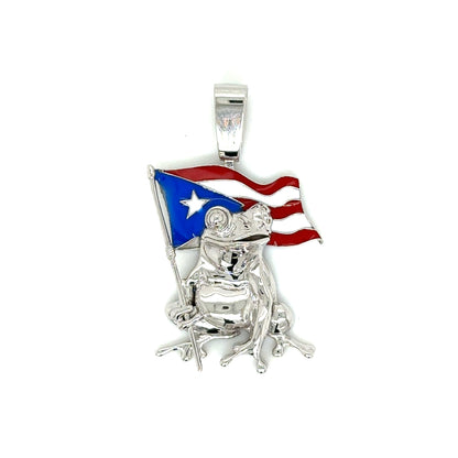 14k Yellow or White Gold Coqui With Puerto Rican Flag Pole Pendant - General Design Jewelers