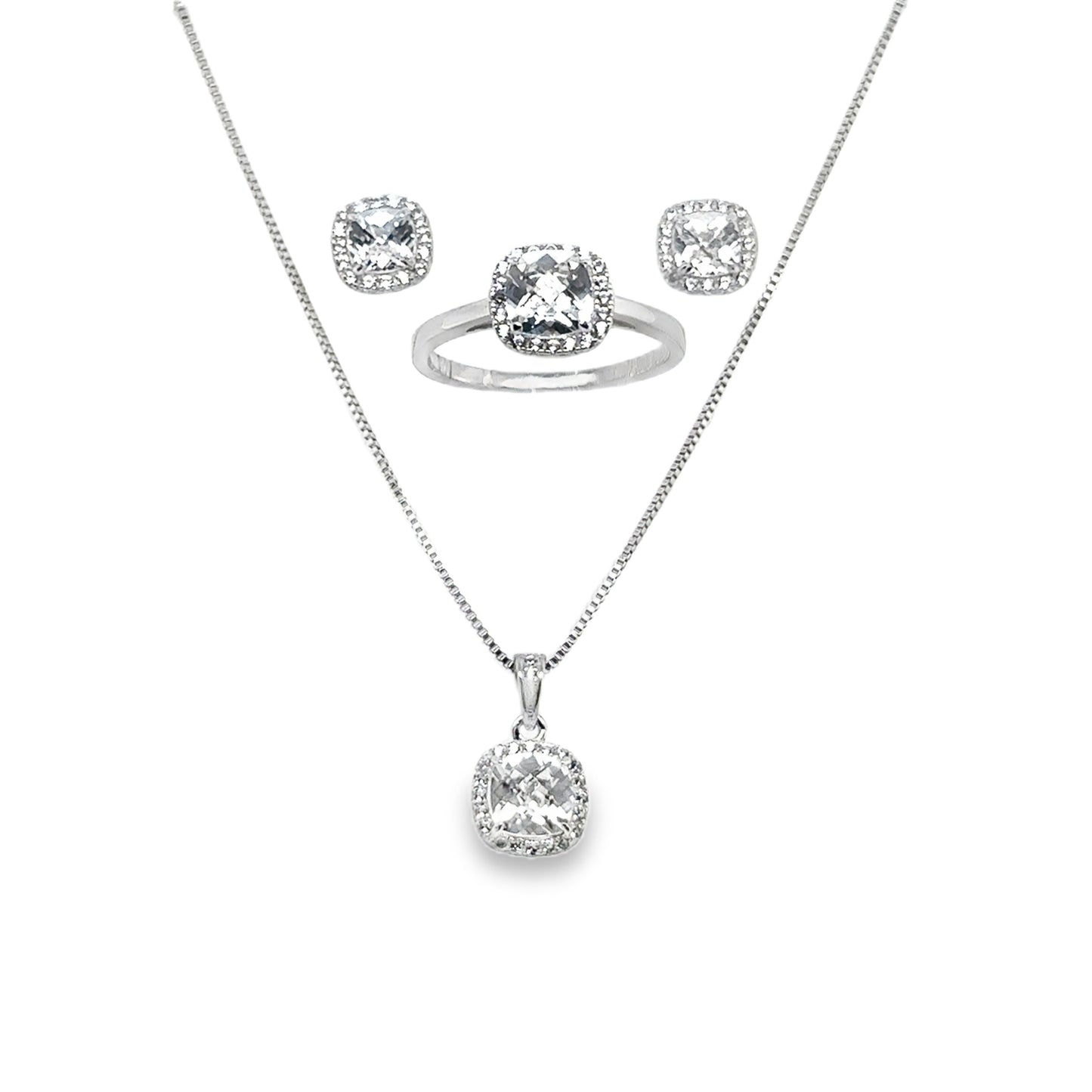 Sterling Silver Earring, Necklace, and Ring Set - April Diamond (Lab Created White Sapphire)